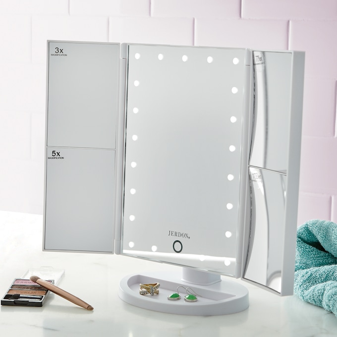 jerdon lighted makeup mirror wall mounted