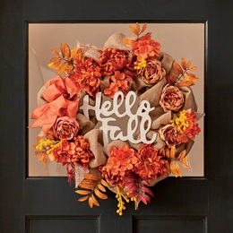 Outdoor Burlap Hello Fall Wreath, , large