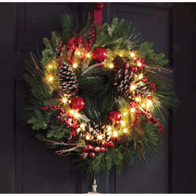 Lighted Faux-Pine Wreath, , large