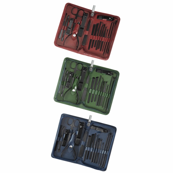 18-Piece Faux-Leather Grooming Kit, Brick Red, large