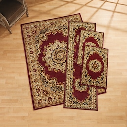 4-Piece Plush Floral Kirman Rug Set with Runner and Mats, , large