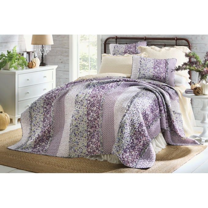 Clara Purple Floral Raw-Edge Oversized Quilt, Sham, Window Panel and Shower Curtain, , large