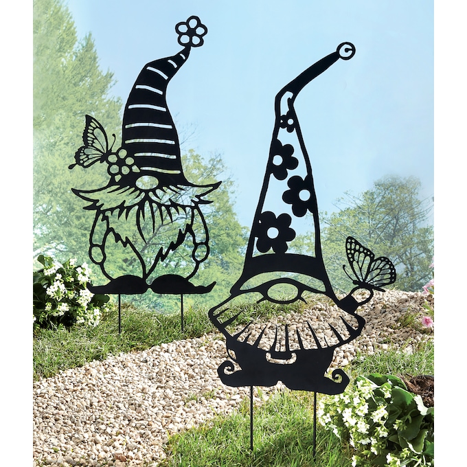 Set of 2 Metal Gnome Garden Stakes, , large