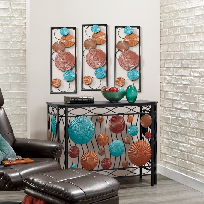 Embossed Circle Wall Art and Console Table, , large
