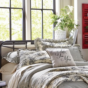 Ticking Stripe Ruffled Bedspread, , large
