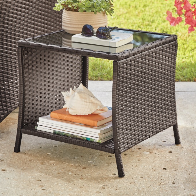 Wicker Table with Glass Top, , large