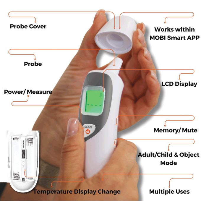 Mobi Smart Ear & Forehead Thermometer, , large