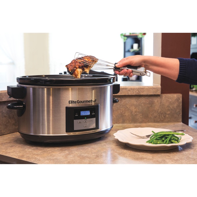 Elite Gourmet 8.5-qt. Programmable Stainless Steel Slow Cooker with Locking Lid, , large