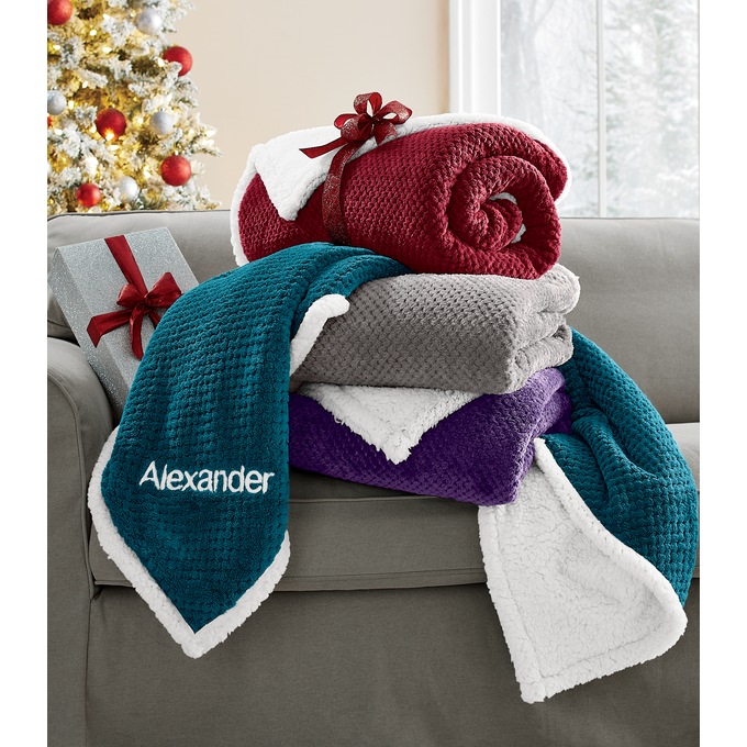 Cozy Textured Fleece Sherpa Reversible Throw, , large