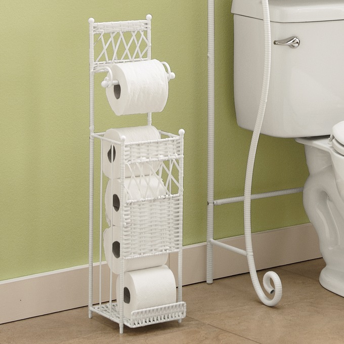 Faux-Woven Rattan Toilet Paper Holder, , large