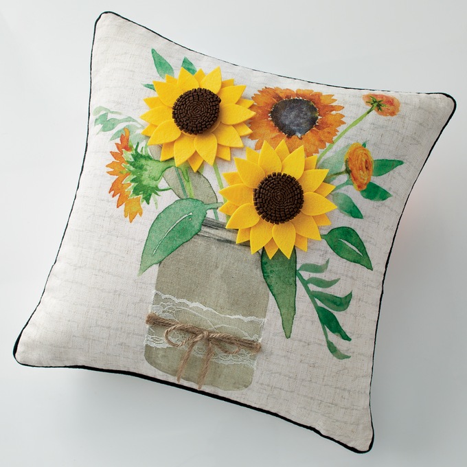 Sunflower Mason Jar Pillow Cover, , large