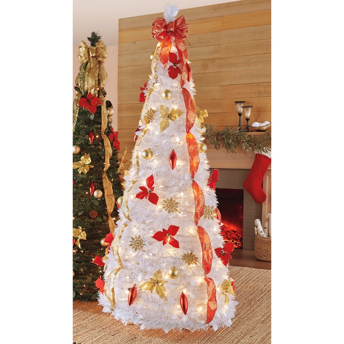 Poinsettia 6-Foot Pre-Lit Pop-Up Christmas Tree, , large