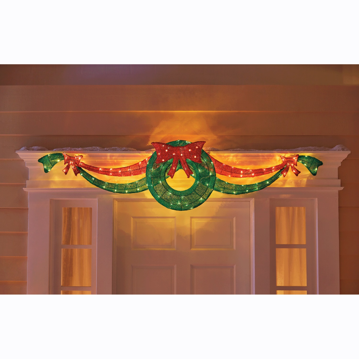 Ginny s Dazzling Lighted Swag and Bow Green