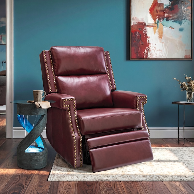 Nailhead Swivel Rocker Recliner, Crimson, large