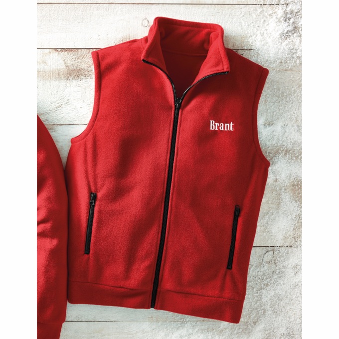 Personalized Men's Fleece Vest with Front Zipper and Embroidered Name, , large