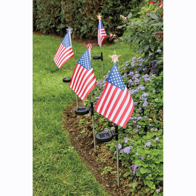 Set of 4 Solar American Flag Stakes, , large