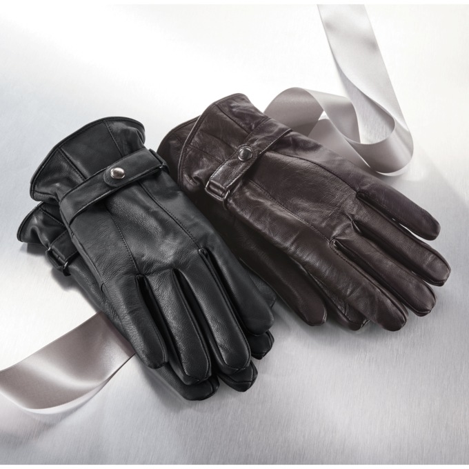 Men's Genuine Leather Driving Gloves with Faux-Fur Lining, , large