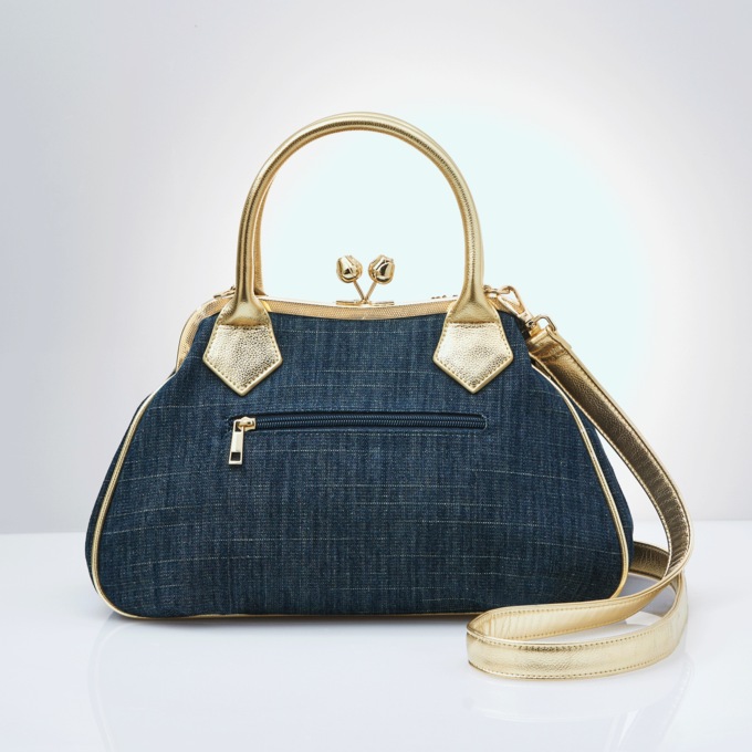 3D Floral Denim Satchel, Blue, large