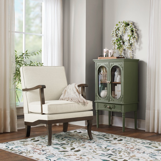 Pisa Flea-Market Inspired Glass Door Accent Cabinet, Green, large