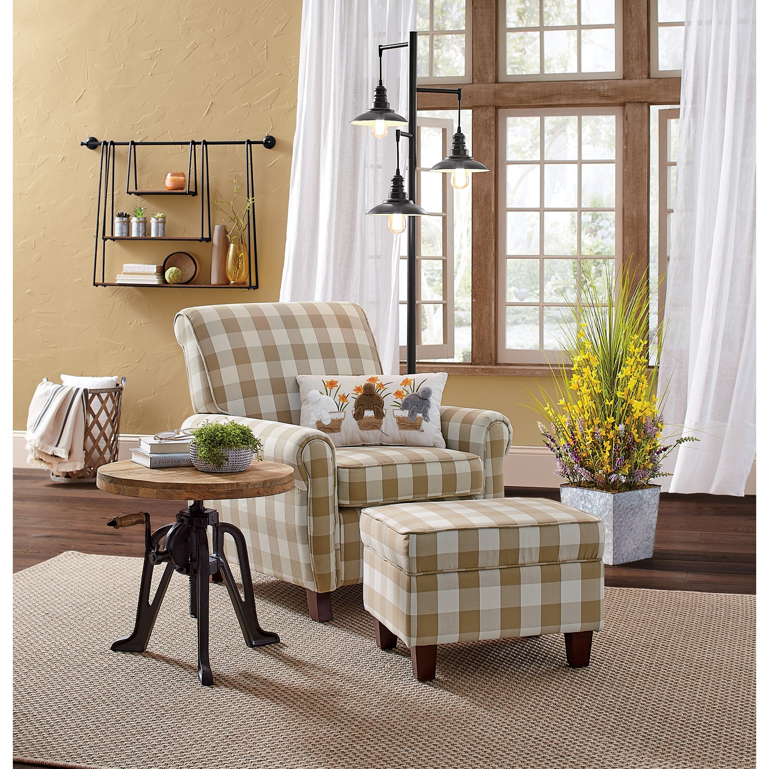 Buffalo check armchair shop and ottoman