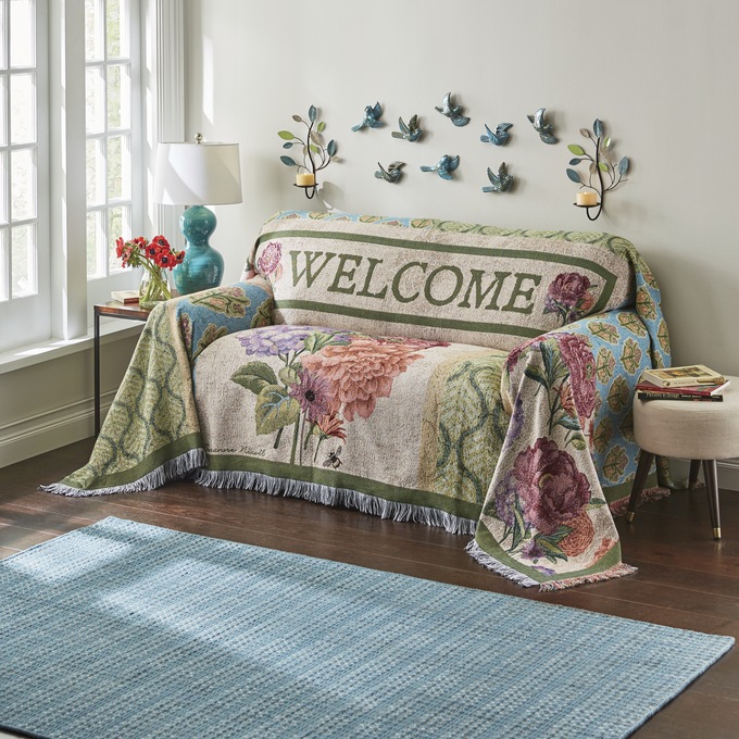 Welcome Tapestry Sofa Throw Ginny S