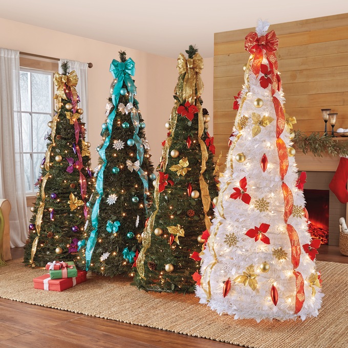 Poinsettia 6-Foot Pre-Lit Pop-Up Christmas Tree, , large