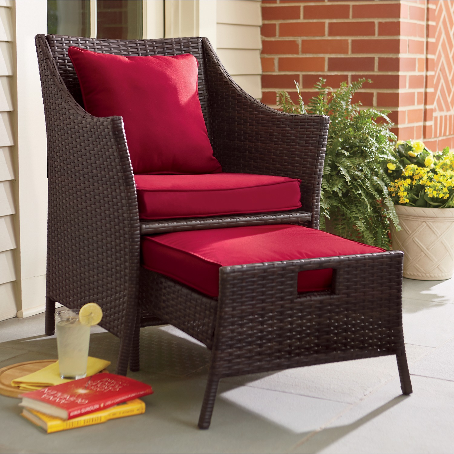 Outdoor wicker shop chair with ottoman