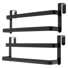 Set of 2 Over-the-Door Double Towel Racks, Iron, Black, , large