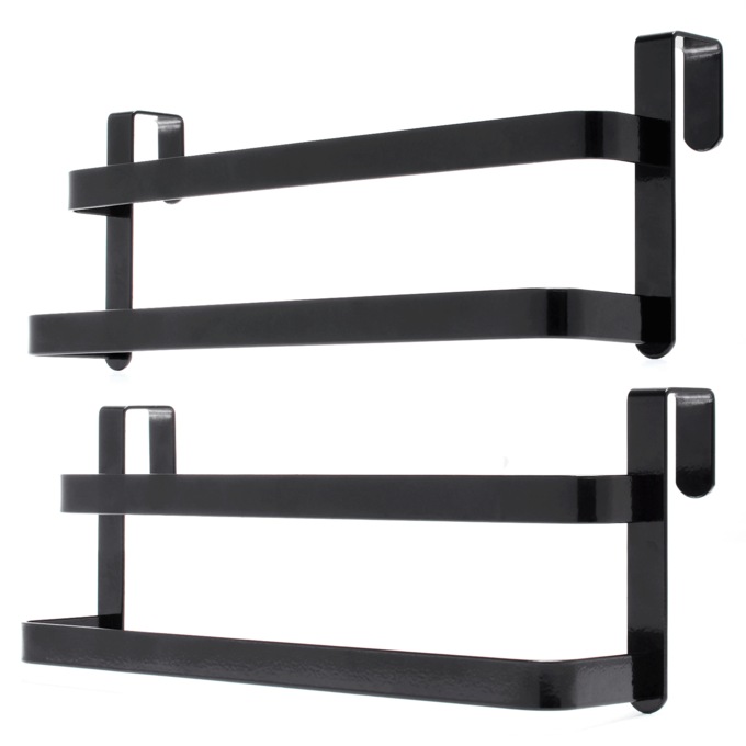 Set of 2 Over-the-Door Double Towel Racks, Iron, Black, , large
