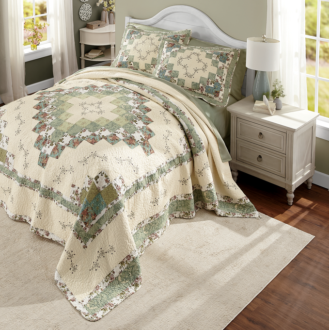 Olivia Embroidered Quilted Bedspread and Sham, , large