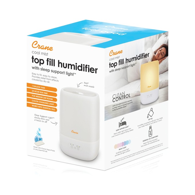Crane 1-Gallon Top Fill Cool Mist Humidifier, White, large