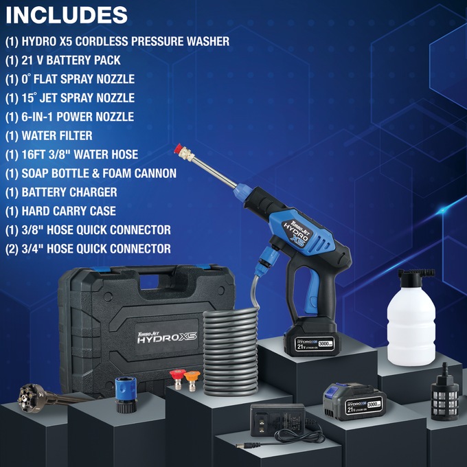 Turbo Jet Hydro X5 Cordless Pressure Washer, Blue, large