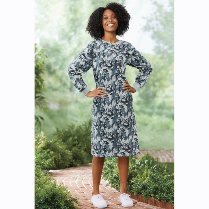Henley Cotton-Blend Sweatshirt Dress, , large