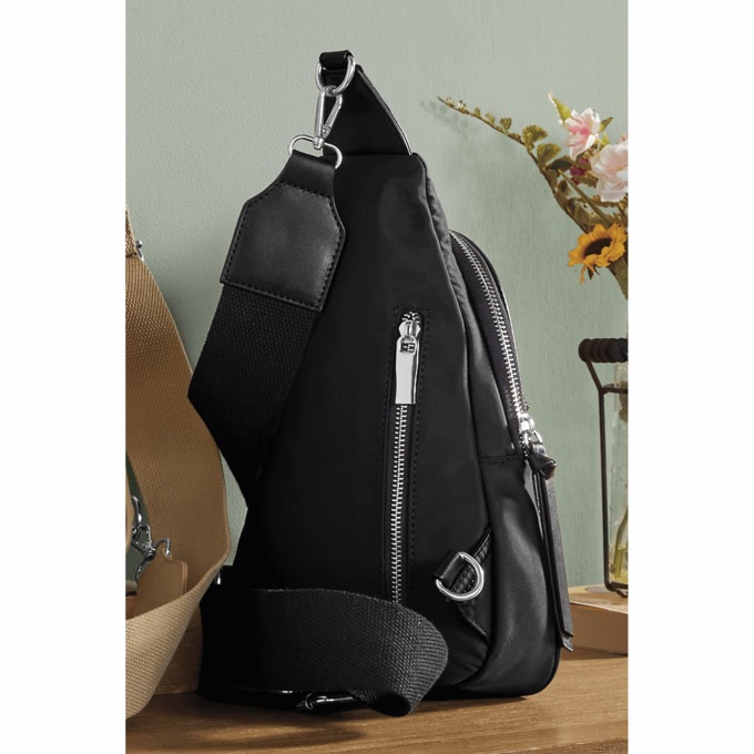 Canvas Slingbag with Zip Closures and Durable Nylon, , large