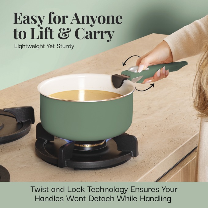 Gotham Steel 18-piece Detachable Cookware Set, Cream Sage, large