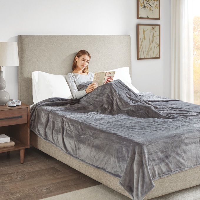 Beautyrest Plush Heated Blanket, Gray, large