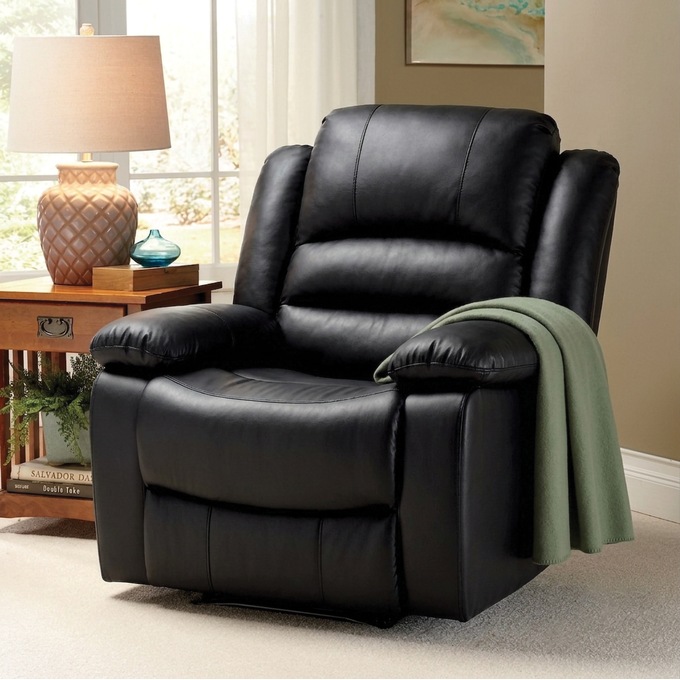 Overstuffed Recliner, Black, large