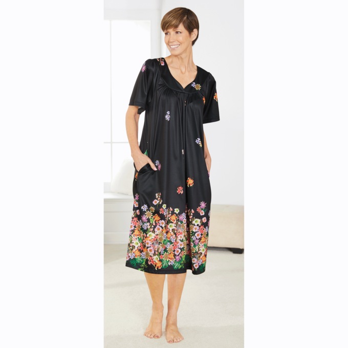 Sweetheart Neck Lounger, Smoky Black Floral Border, large