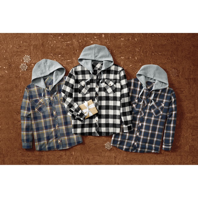 Men's Flannel with Fleece Hoodie, , large