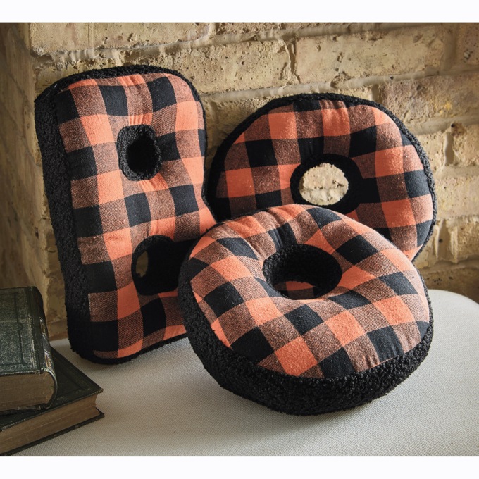 Set of 3 Boo Decorative Pillows, Orange Buffalo Check, large