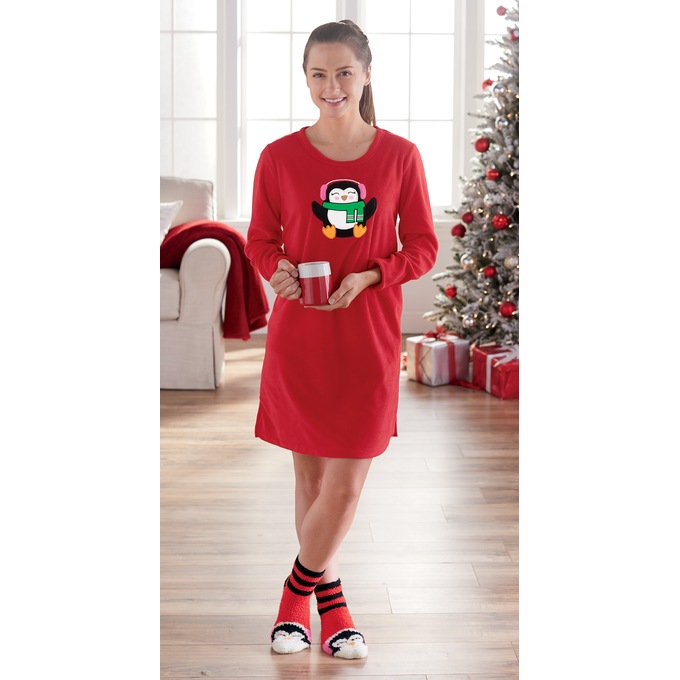 Holiday Friends Microfleece Nightshirt and Socks Set, , large