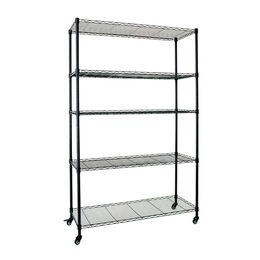 Wide 5-Tier Rolling Metal Wire Storage Rack with Wheels, , large