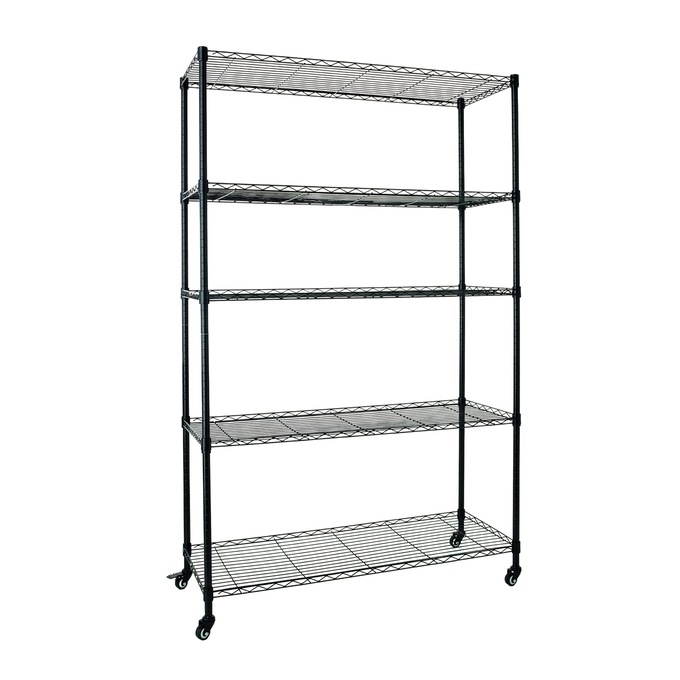 Wide 5-Tier Rolling Metal Wire Storage Rack with Wheels, , large
