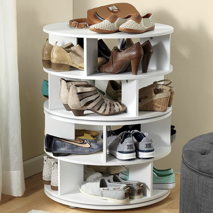 Round Swivel Shoe Rack, White, large