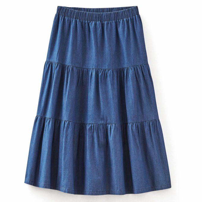 Ruffled Cotton Denim Skirt, , large