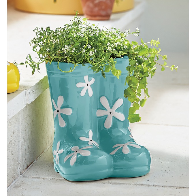 Rain Boot Planter, Teal, large