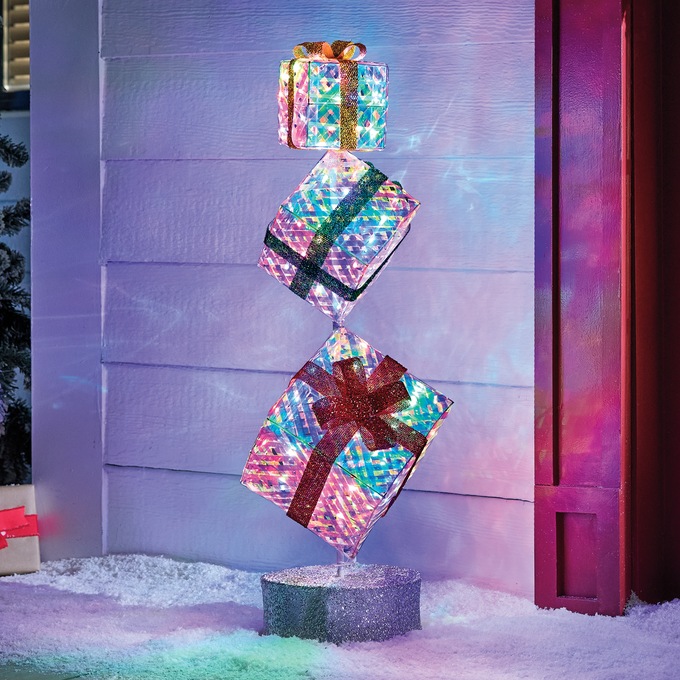 Merry Motion Lit Gift Stack Lawn D&eacute;cor, Multi, large