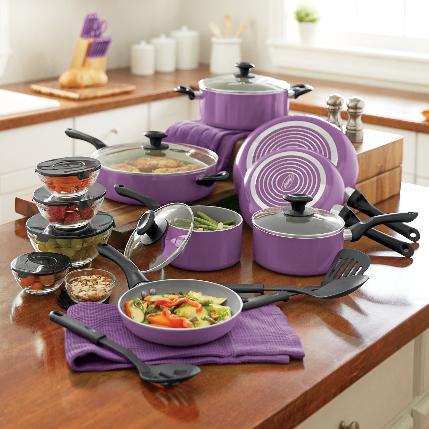 15 Piece Purple Cookware Set