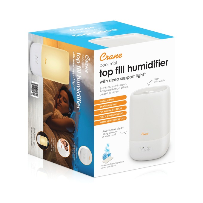 Crane 1-Gallon Top Fill Cool Mist Humidifier, White, large