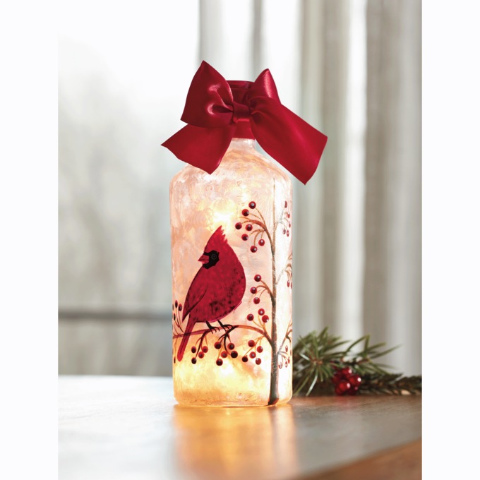 Lit Frosted Cardinal Bottle, , large
